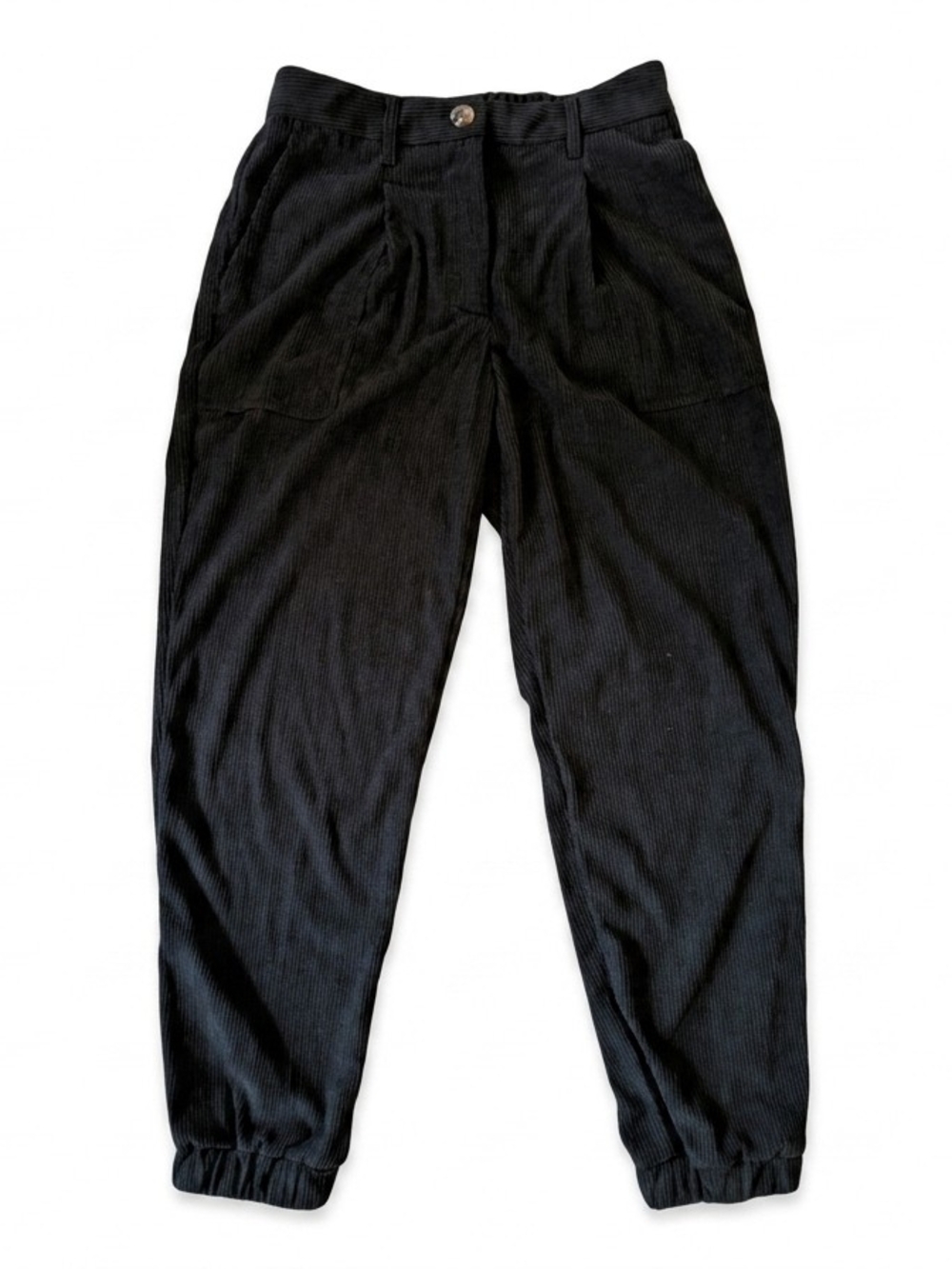 HALARA Corduroy Jogger Pants Women XS Tall Black Mid Rise Pleated Elastic Cuff